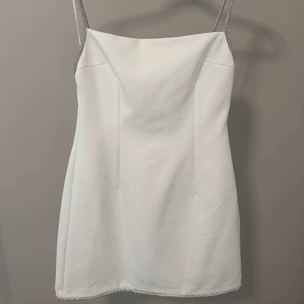 Zara White Mini Dress with Rhinestones - Size Medium